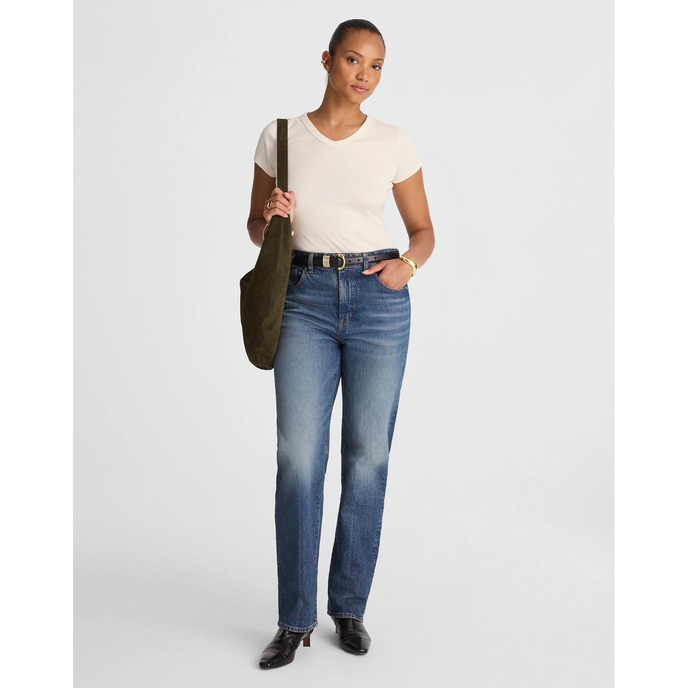 Madewell The Curvy Longline Straight Jean 27 Dark Wash High Rise Denim Blue